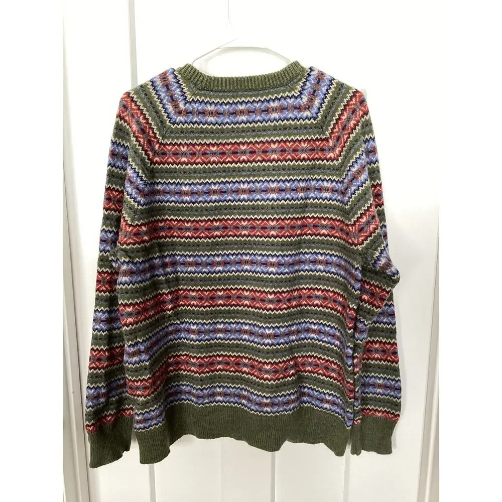 J. CREW Men's Lambswool-Blend‎ Fair Isle Crewneck Jumper Festive Green Size XL